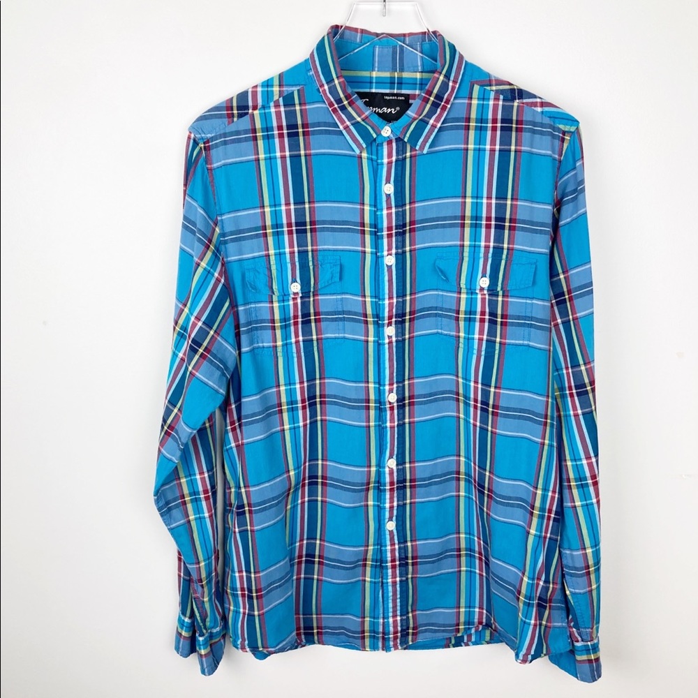 Top Man - Large Blue Plaid Shirt